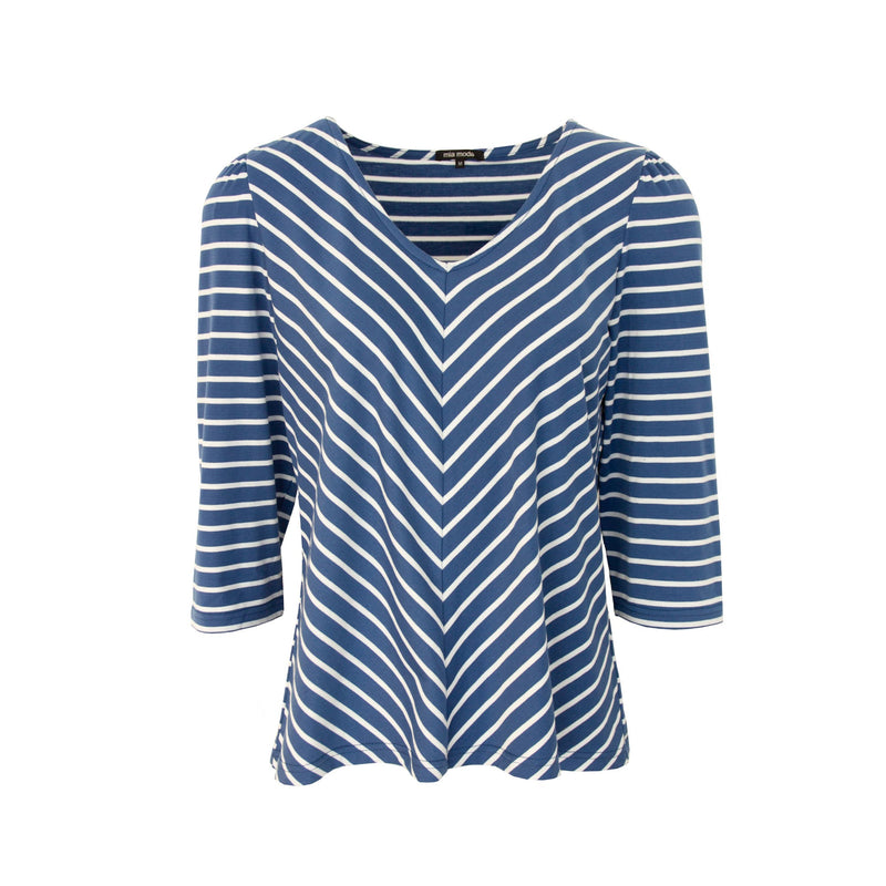 Mia Moda Chevron Stripe 3/4 Sleeve Top Denim