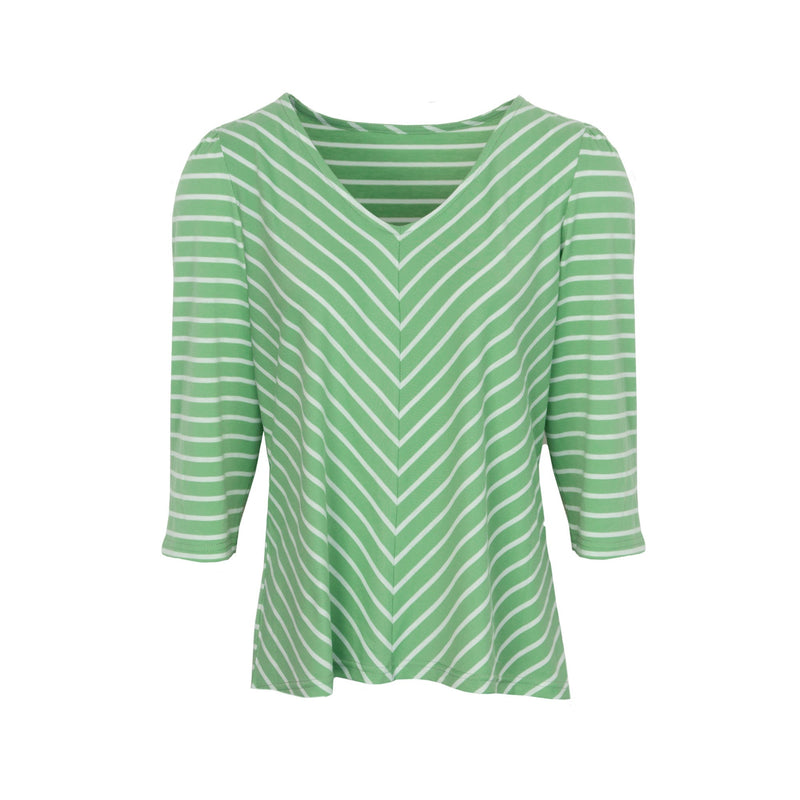 Mia Moda Chevron Stripe 3/4 Sleeve Top Green