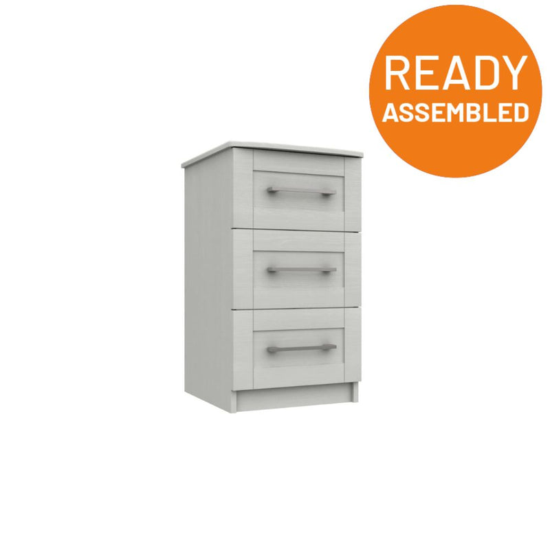 Chester Ready Assembled Bedside Table with 3 Drawers - White