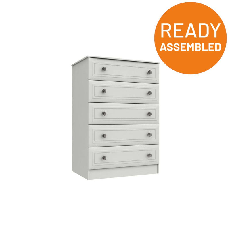 Bailey Ready Assembled Chest of Drawers with 5 Drawers - White