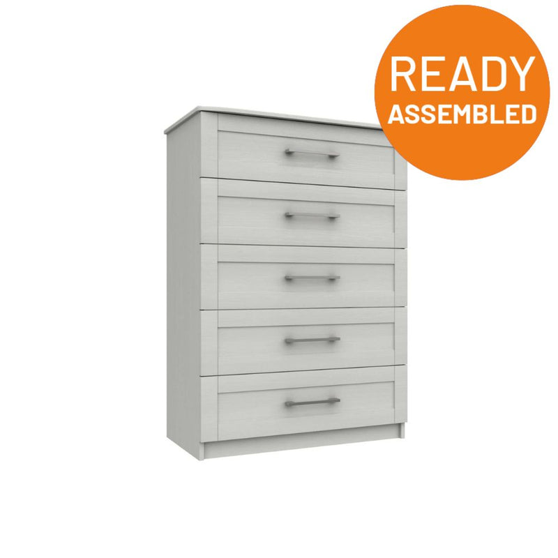 Chester Ready Assembled Chest of Drawers with 5 Drawers - White