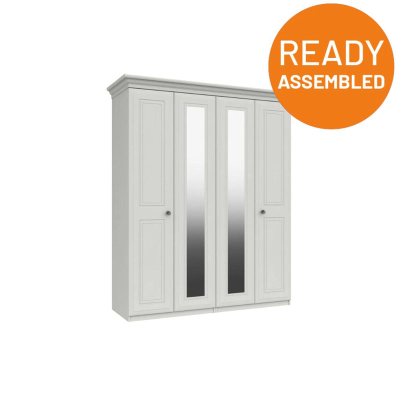 Bailey Ready Assembled Wardrobe with 4 Doors & 2 Mirrors - White