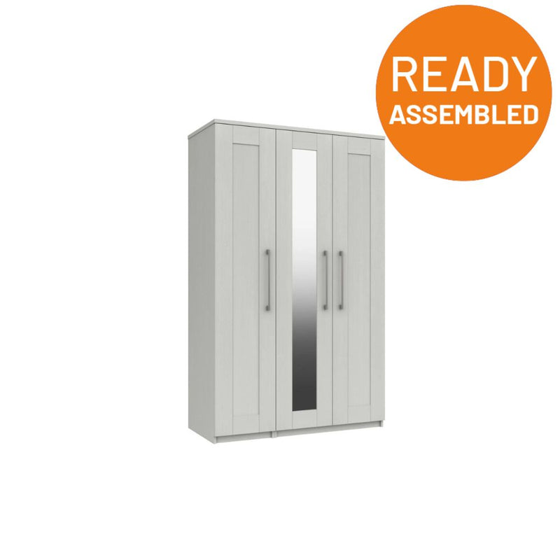 Chester Ready Assembled Wardrobe with 3 Doors & Mirror - White