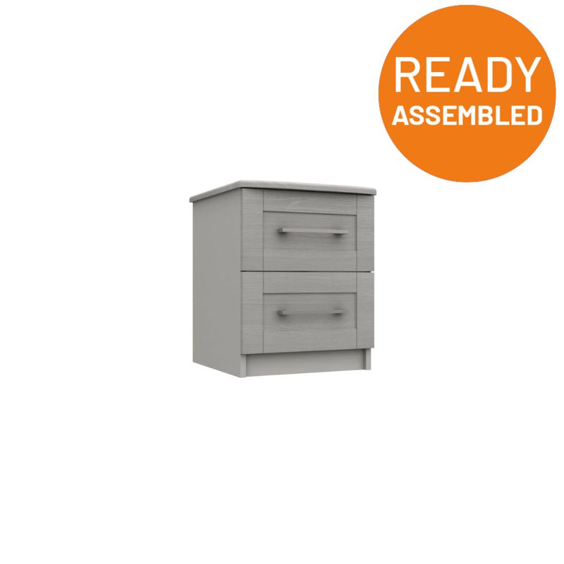 Chester Ready Assembled Bedside Table with 2 Drawers - Light Grey