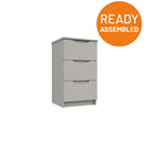Balagio Ready Assembled Bedside Table with 3 Drawers - Light Grey Gloss