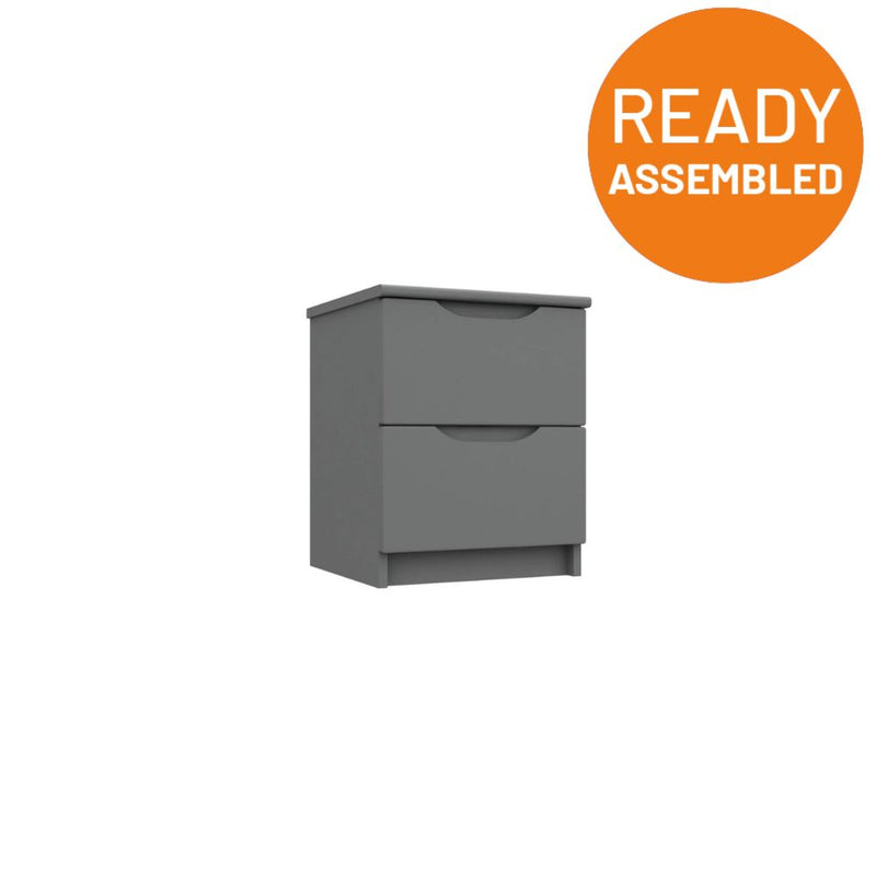 Balagio Ready Assembled Bedside Table with 2 Drawers - Dusk Grey Gloss