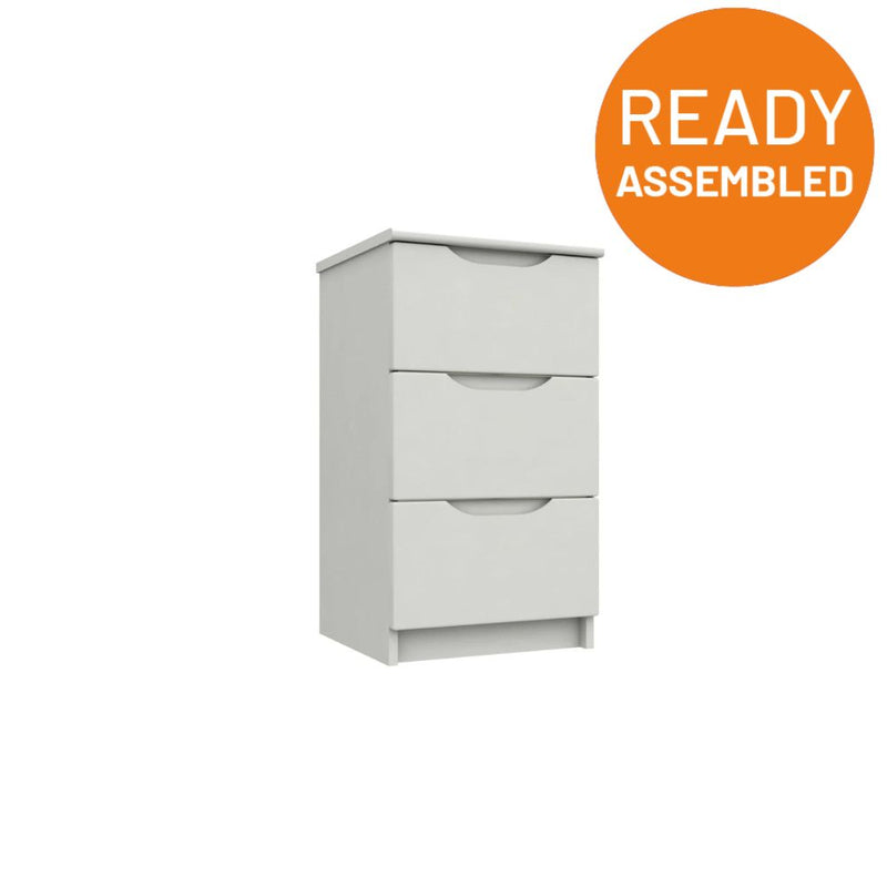 Balagio Ready Assembled Bedside Table with 3 Drawers - White Gloss