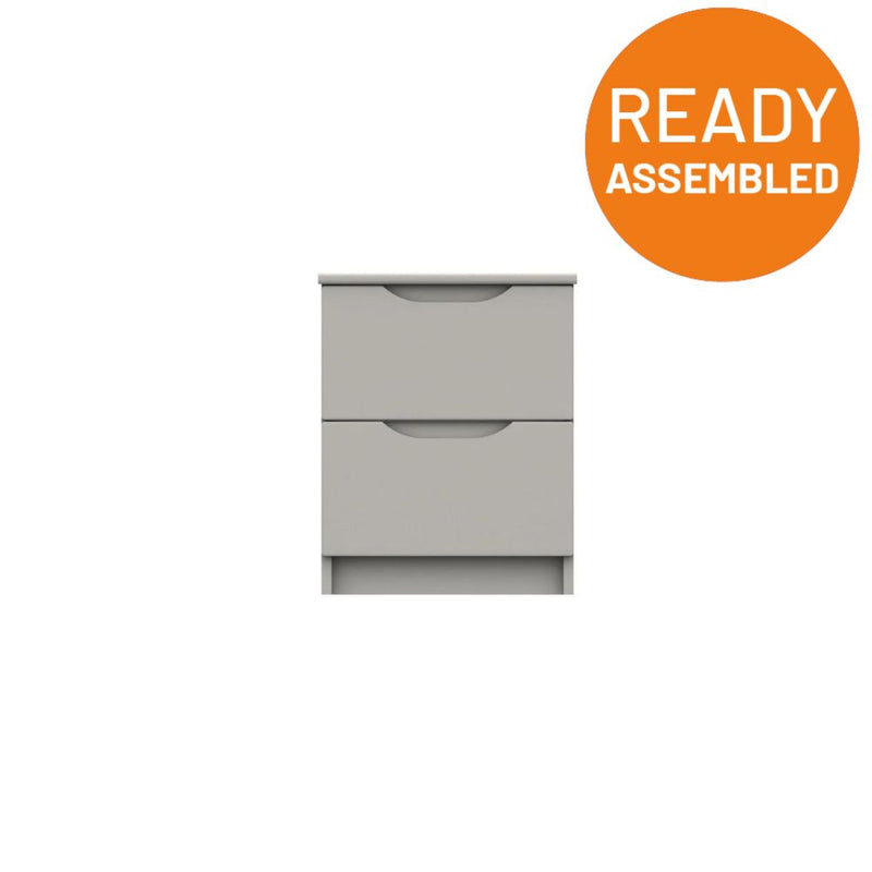 Balagio Ready Assembled Bedside Table with 2 Drawers - Light Grey Gloss