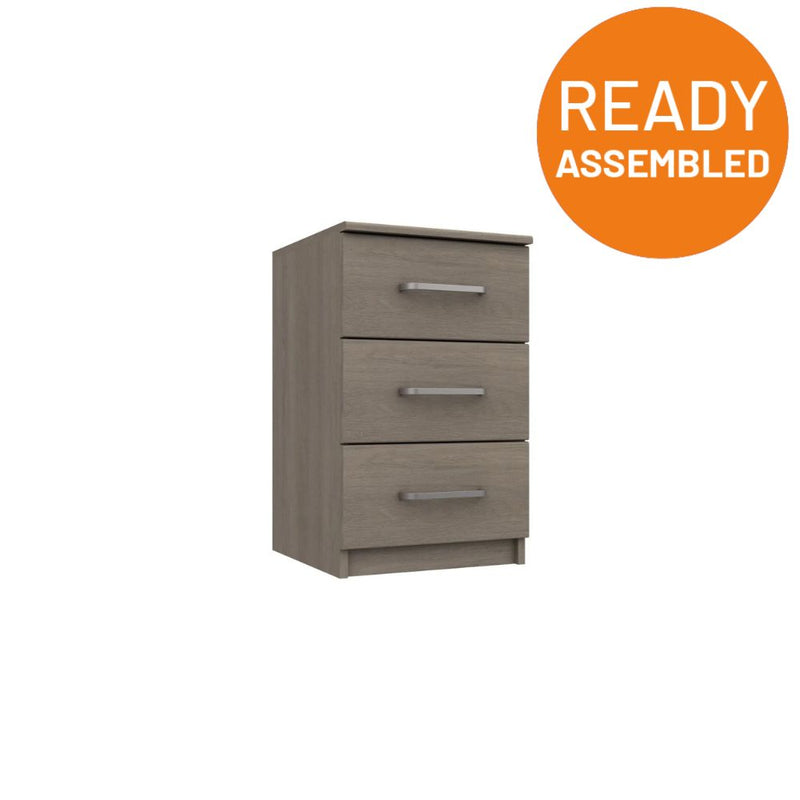 Windsor Ready Assembled Bedside Table with 3 Drawers - Beige Grey Oak