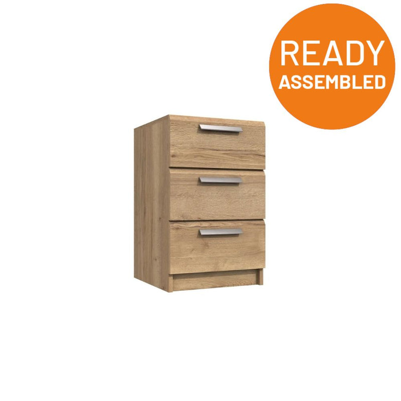 Buckingham Ready Assembled Bedside Table with 3 Drawers - Natural Rustic Oak