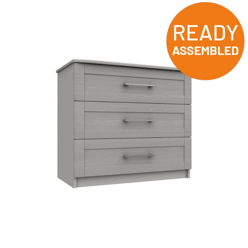 Chester Ready Assembled Chest of Drawers with 3 Drawers - Light Grey