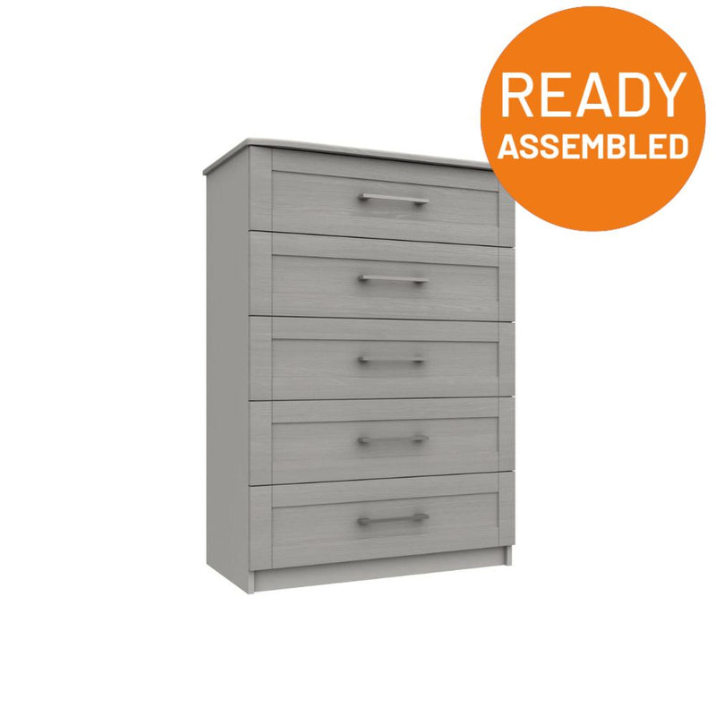 Chester Ready Assembled Chest of Drawers with 5 Drawers - Light Grey