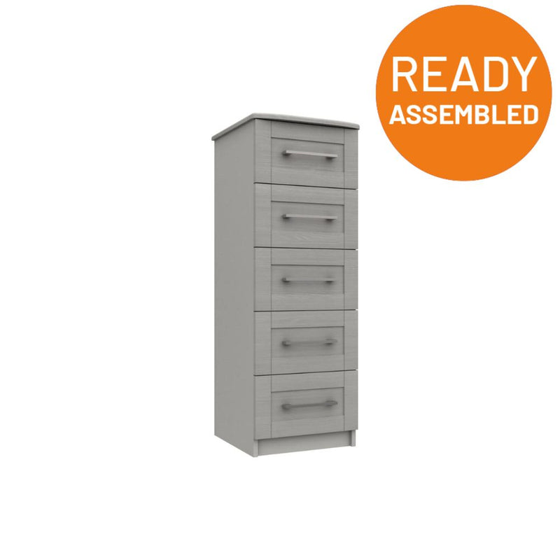 Chester Ready Assembled Chest of Drawers with 5 Drawers Tallboy - Light Grey