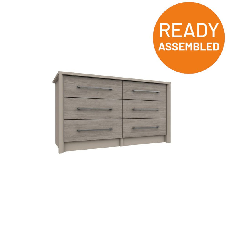 Miley Ready Assembled Double Chest of Drawers with 3x2 Drawers - Grey Oak