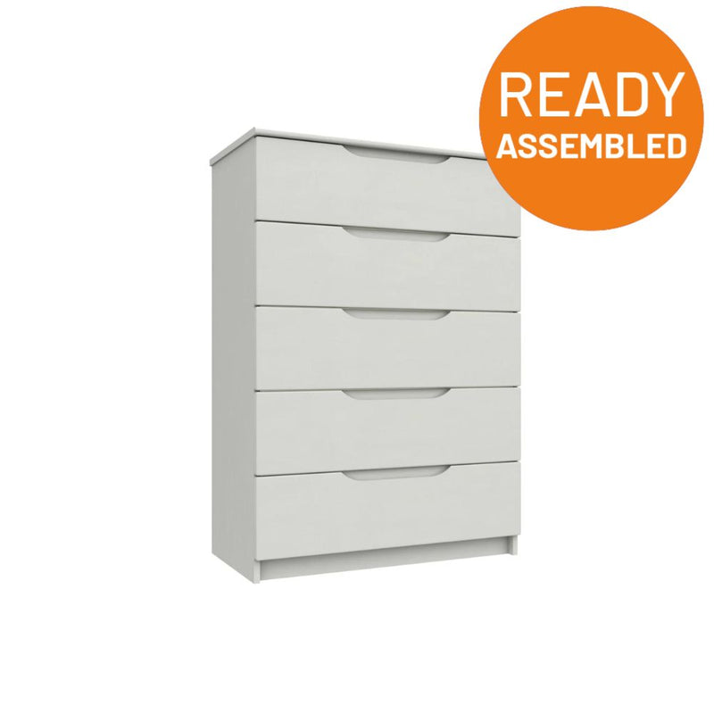 Balagio Ready Assembled Chest of Drawers with 5 Drawers - White Gloss