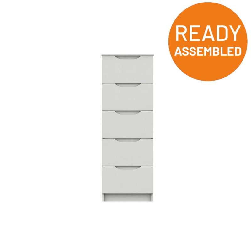 Balagio Ready Assembled Chest of Drawers with 5 Drawers Tallboy - White Gloss