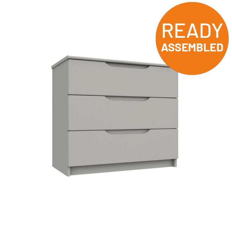 Balagio Ready Assembled Chest of Drawers with 3 Drawers - Light Grey Gloss