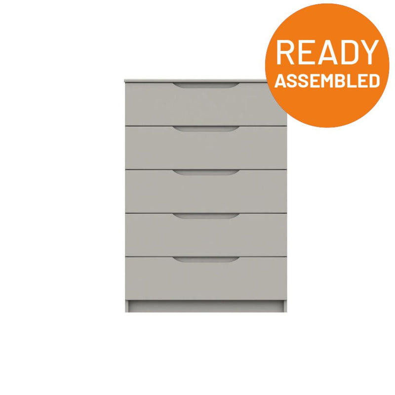 Balagio Ready Assembled Chest of Drawers with 5 Drawers - Light Grey Gloss
