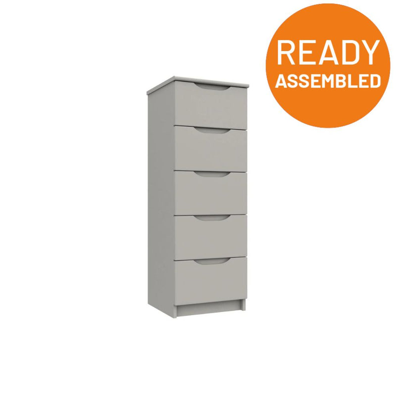 Balagio Ready Assembled Chest of Drawers with 5 Drawers Tallboy - Light Grey Gloss