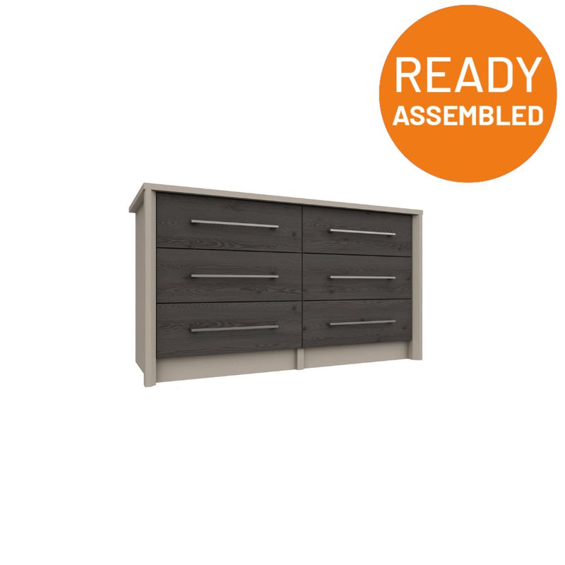 Miley Ready Assembled Double Chest of Drawers with 3x2 Drawers - Anthracite Larch