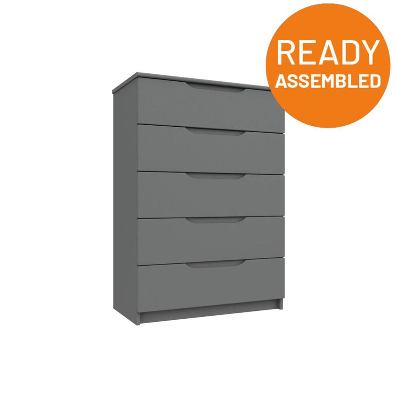 Balagio Ready Assembled Chest of Drawers with 5 Drawers - Dusk Grey Gloss