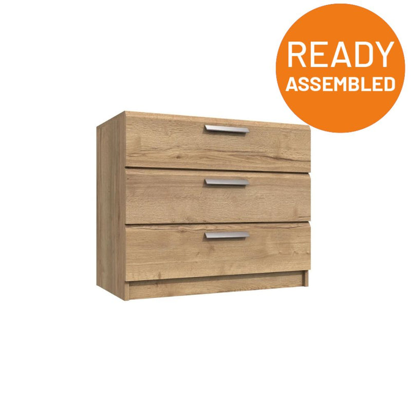 Buckingham Ready Assembled Chest of Drawers with 3 Drawers - Natural Rustic Oak
