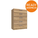 Buckingham Ready Assembled Chest of Drawers with 5 Drawers - Natural Rustic Oak