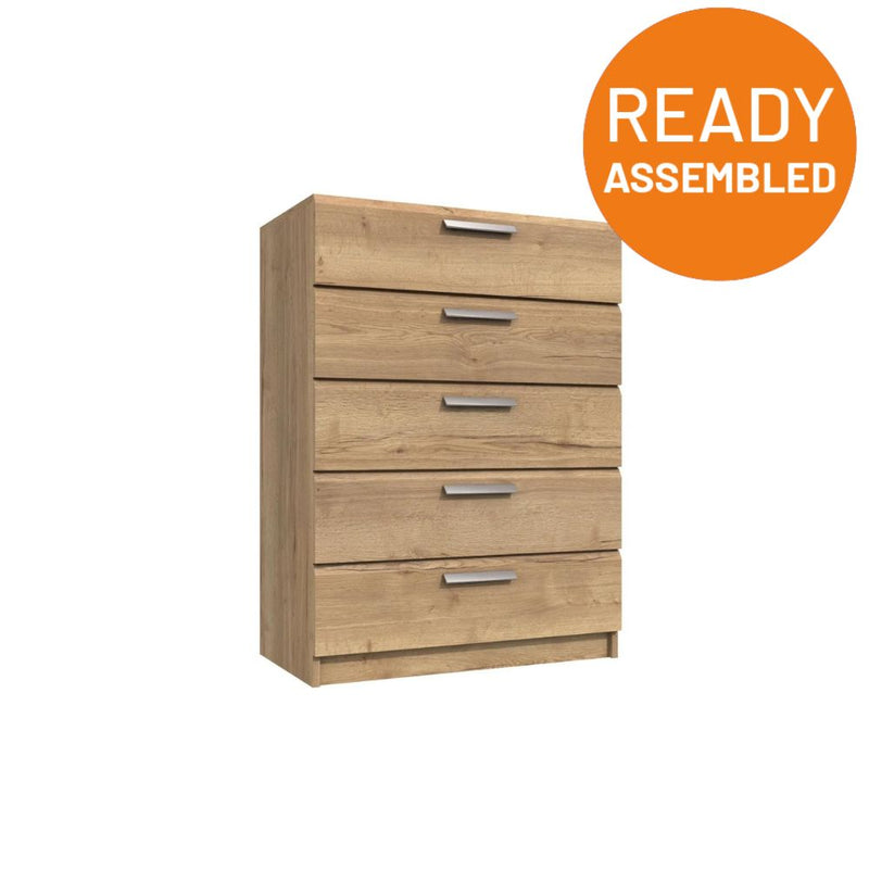 Buckingham Ready Assembled Chest of Drawers with 5 Drawers - Natural Rustic Oak