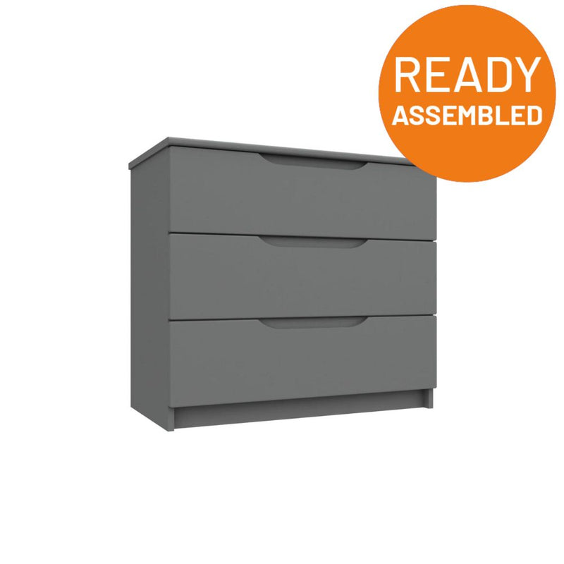 Balagio Ready Assembled Chest of Drawers with 3 Drawers - Dusk Grey Gloss