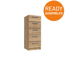 Buckingham Ready Assembled Chest of Drawers with 5 Drawers Tallboy - Natural Rustic Oak