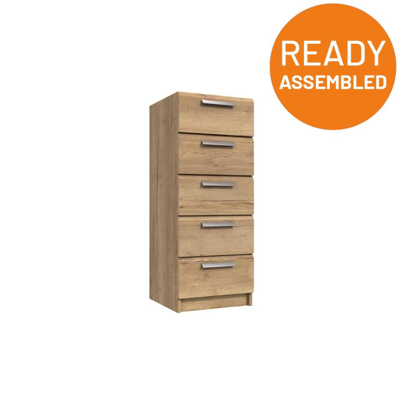 Buckingham Ready Assembled Chest of Drawers with 5 Drawers Tallboy - Natural Rustic Oak