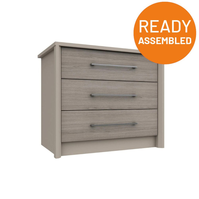 Miley Ready Assembled Chest of Drawers with 3 Drawers - Grey Oak