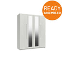 Balagio Ready Assembled Wardrobe with  4 Doors & 2 Mirrors - White Gloss