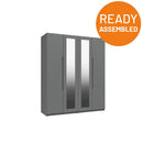 Balagio Ready Assembled Wardrobe with 4 Doors & 2 Mirrors - Dusk Grey Gloss