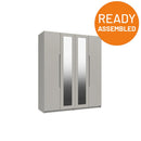 Balagio Ready Assembled Wardrobe with 4 Doors & 2 Mirrors - Light Grey Gloss