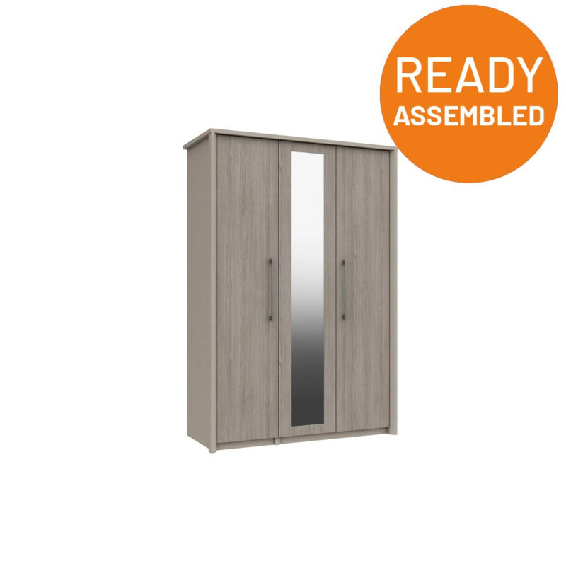 Miley Ready Assembled Wardrobe with 3 Doors & Mirror - Grey Oak