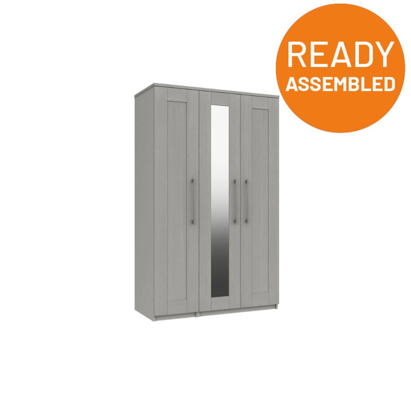 Chester Ready Assembled Wardrobe with 3 Doors & Mirror - Light Grey