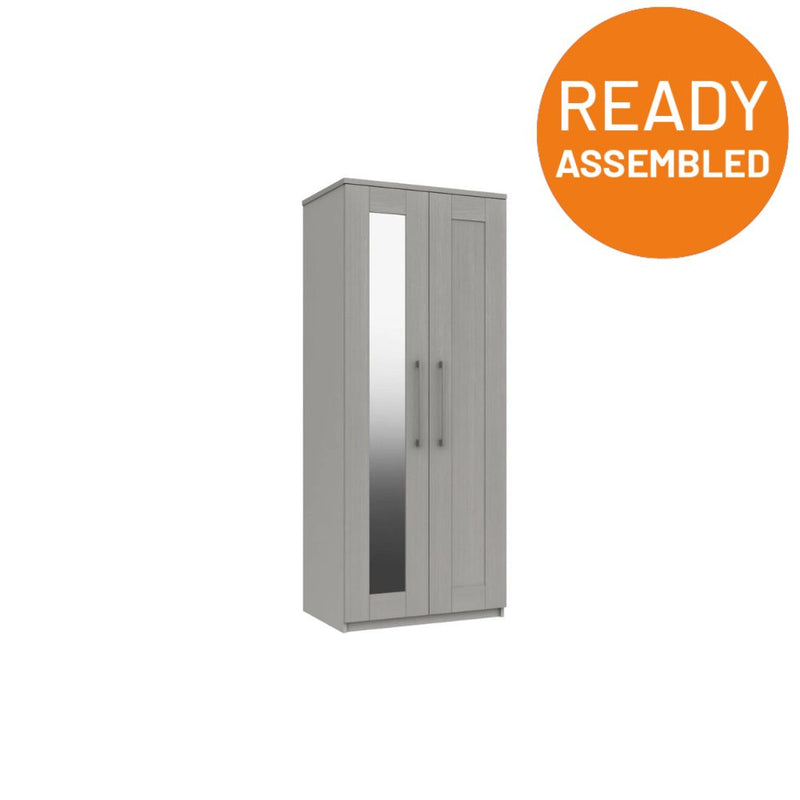 Chester Ready Assembled Wardrobe with 2 Doors & Mirror - Light Grey
