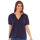 Ladies Linen Top - Navy Blue
