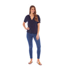 Ladies Linen Top - Navy Blue