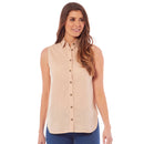 Ladies Linen Sleeveless Collar Shirt - Beige