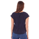 Ladies Linen Cap Sleeve Top - Navy Blue