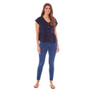 Ladies Linen Cap Sleeve Top - Navy Blue