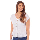 Ladies Linen Cap Sleeve Top - White