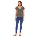 Ladies Linen Cap Sleeve Top - Khaki