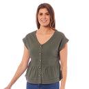 Ladies Linen Cap Sleeve Top - Khaki
