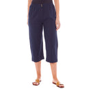 Ladies Linen 3/4 Length Button Trousers - Navy