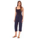 Ladies Linen 3/4 Length Button Trousers - Navy