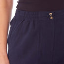Ladies Linen 3/4 Length Button Trousers - Navy
