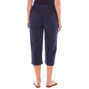 Ladies Linen 3/4 Length Button Trousers - Navy